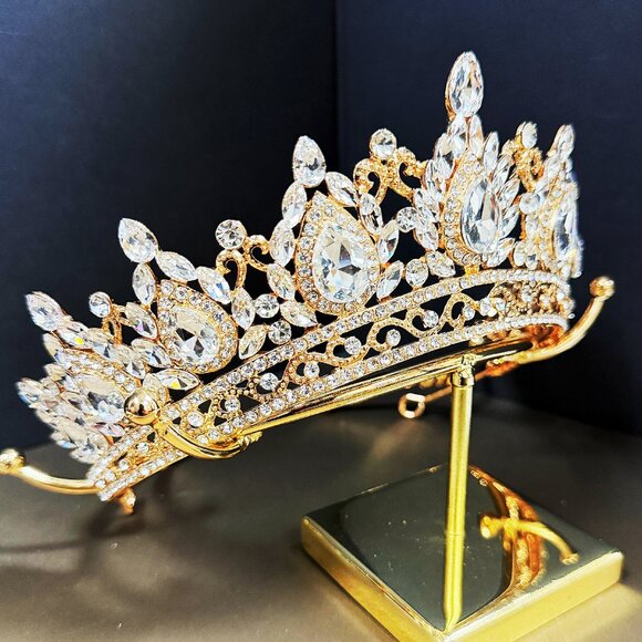 Gold Crown Crystal Tiara, Princess Crown, Gold Wedding Tiara, Wedding Crown